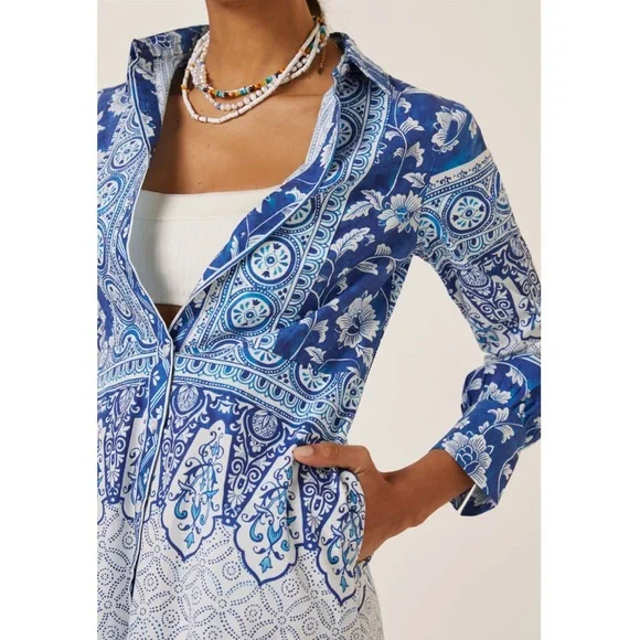 Anthropologie Printed V-Neck Buttonfront Shirtdress XS - Picture 3 of 16